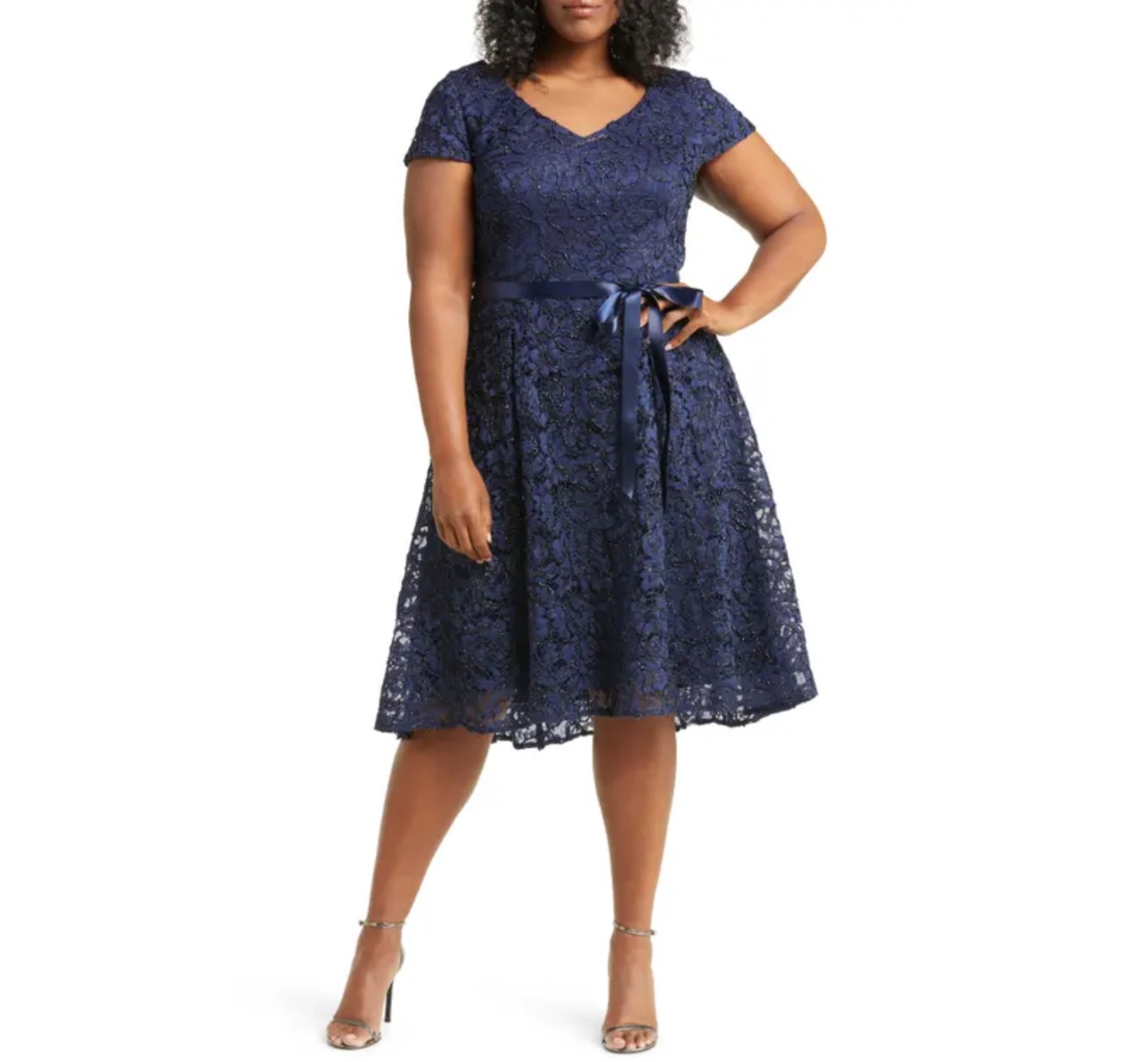 Alex Evenings Navy Blue Cocktail Dress Size Beaded Lace Fit And Flare Size 14w